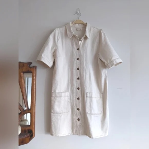 Sézane || Almette Dress size large 10 -12 white cream denim dress - Picture 2 of 3